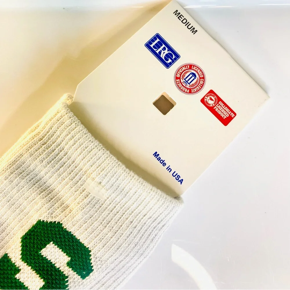 Michigan State University Spartan Logo Unisex Crew Sock White Green Size Medium